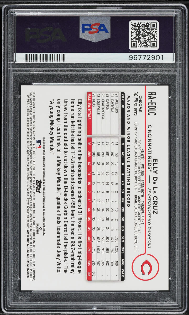 2024 Topps Chrome Orange Wave Elly De La Cruz ROOKIE AUTO /25 #RAEDLC PSA 9 MINT