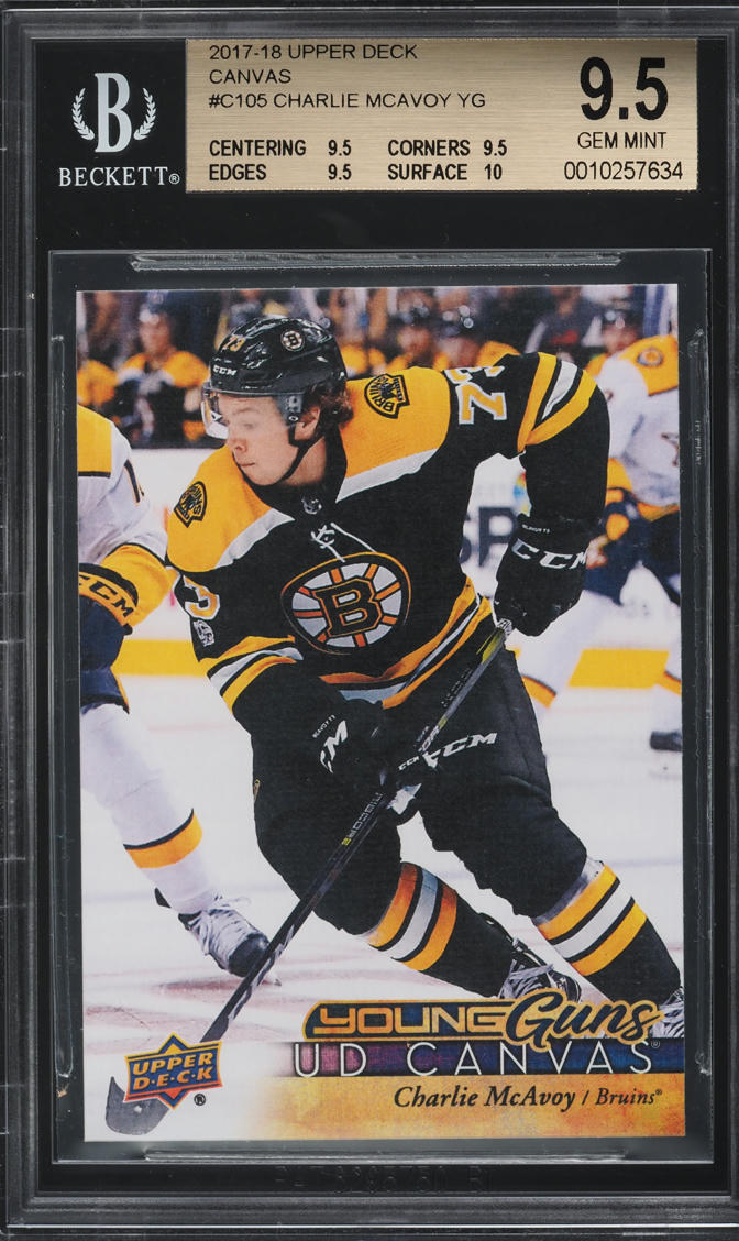 2017 Upper Deck Canvas Young Guns Charlie McAvoy ROOKIE #C105 BGS 9.5 GEM MINT