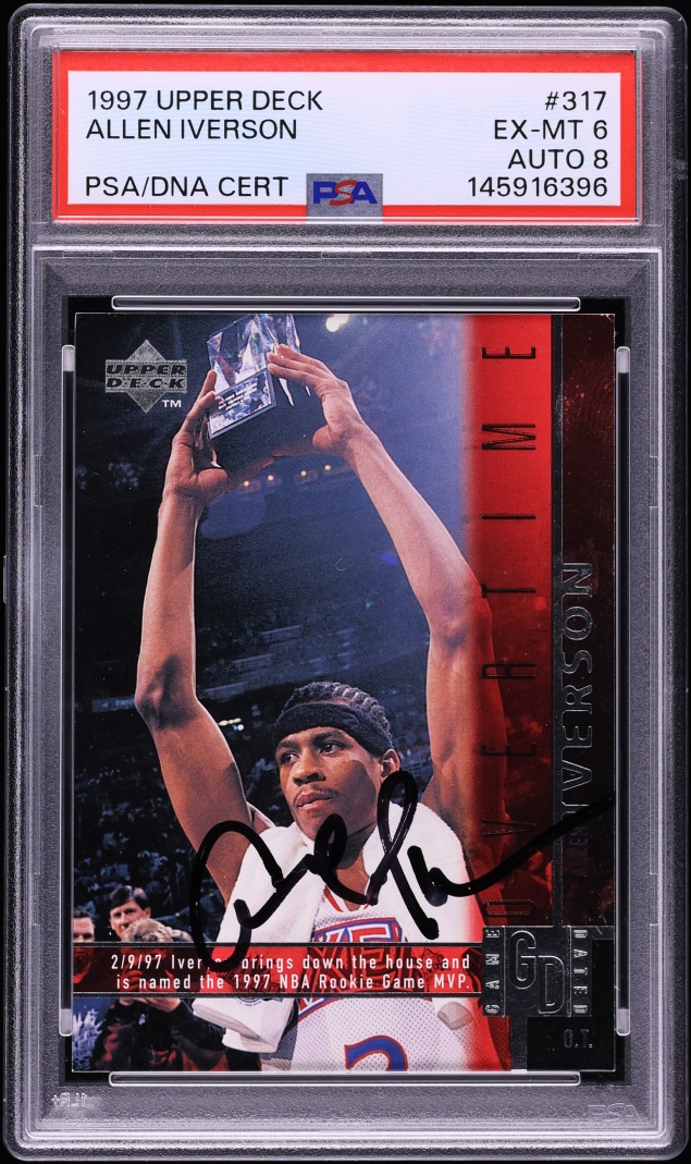 1997 Upper Deck Basketball Allen Iverson AUTO DNA 8 #317 PSA 6 EXMT