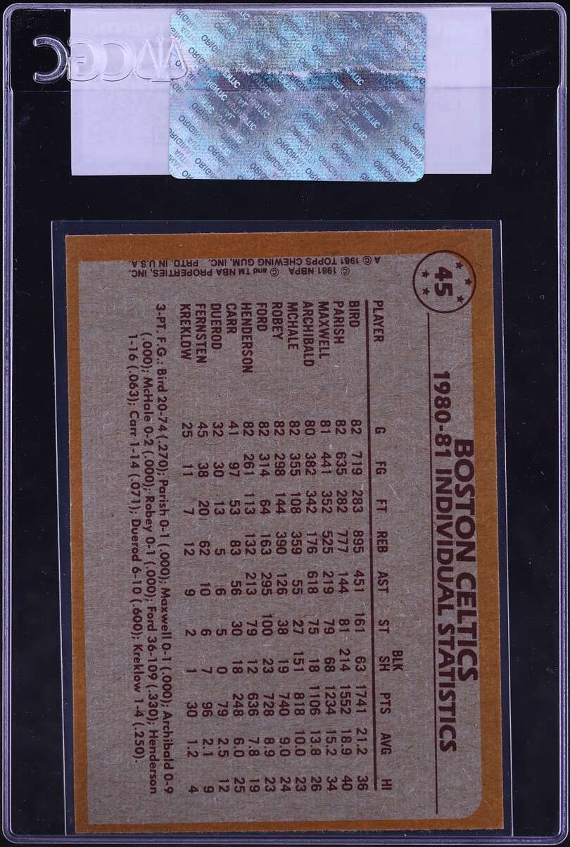 1981 Topps Basketball Larry Bird Nate & Archibald TEAM LEADERS #45 CGC AUTH