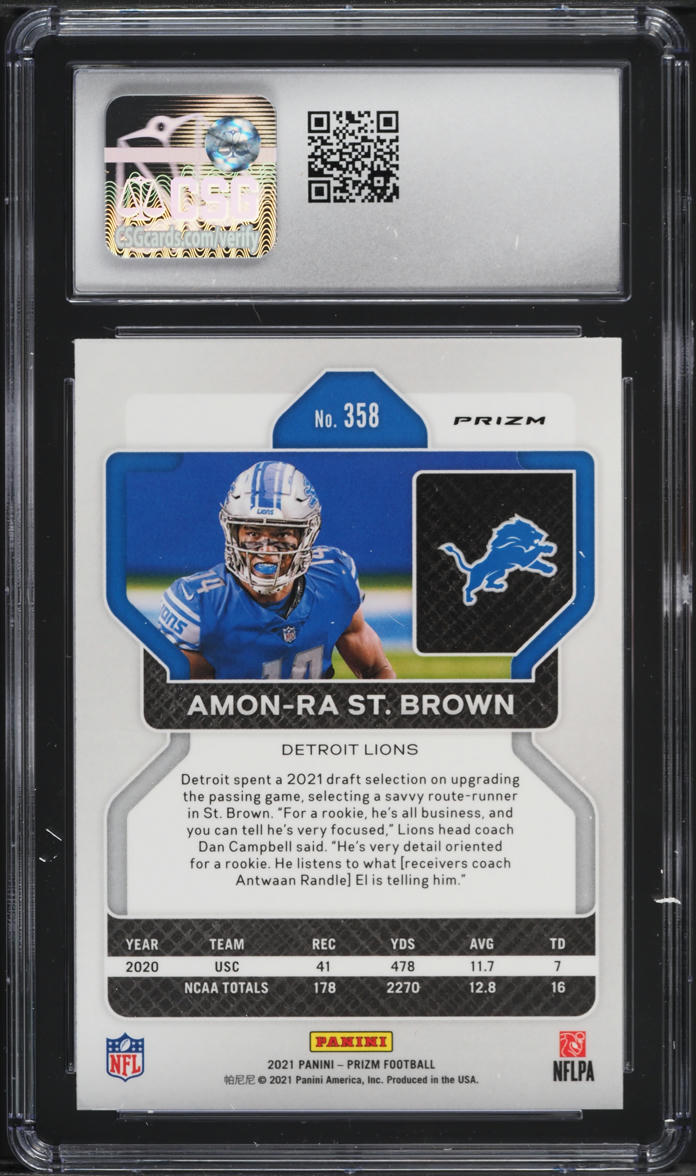2021 Panini Prizm No Huddle Amon-Ra St. Brown ROOKIE #358 CSG 9 MINT