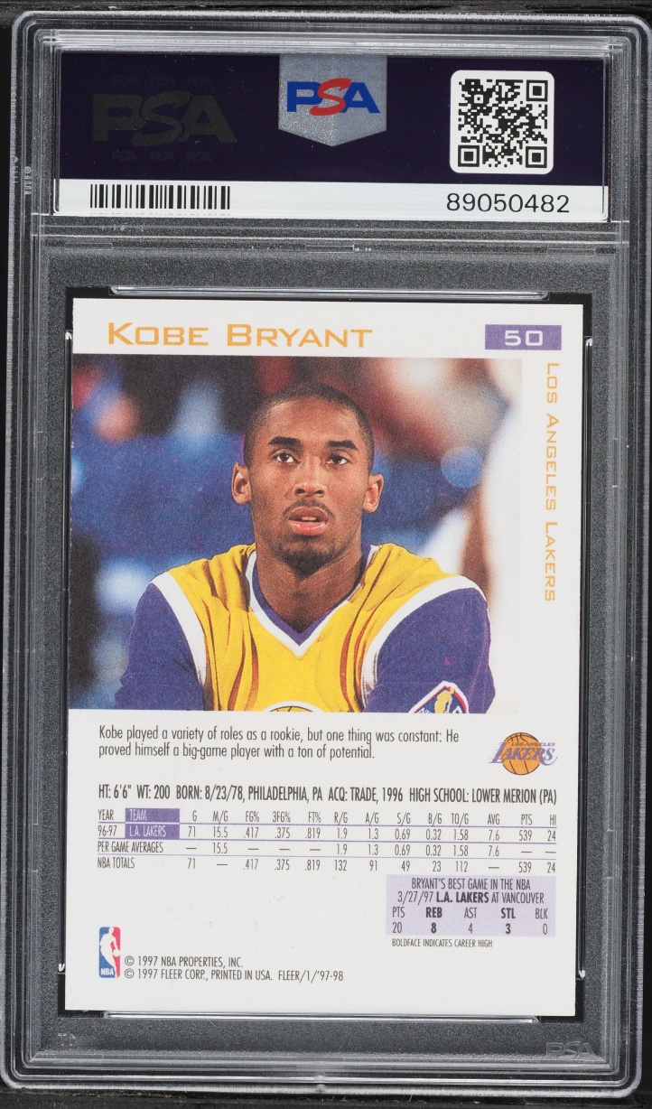 1997 Fleer Basketball Kobe Bryant #50 PSA 10 GEM MINT