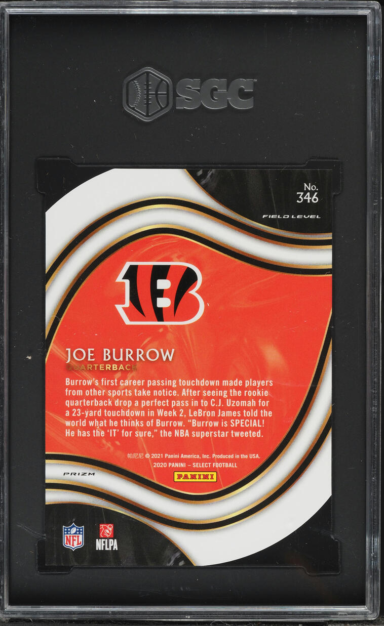 2020 Select Field Level Neon Green Prizm Die-Cut Joe Burrow ROOKIE #346 SGC 10 GEM MINT