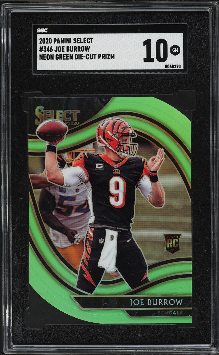 2020 Select Field Level Neon Green Prizm Die-Cut Joe Burrow ROOKIE #346 SGC 10 GEM MINT