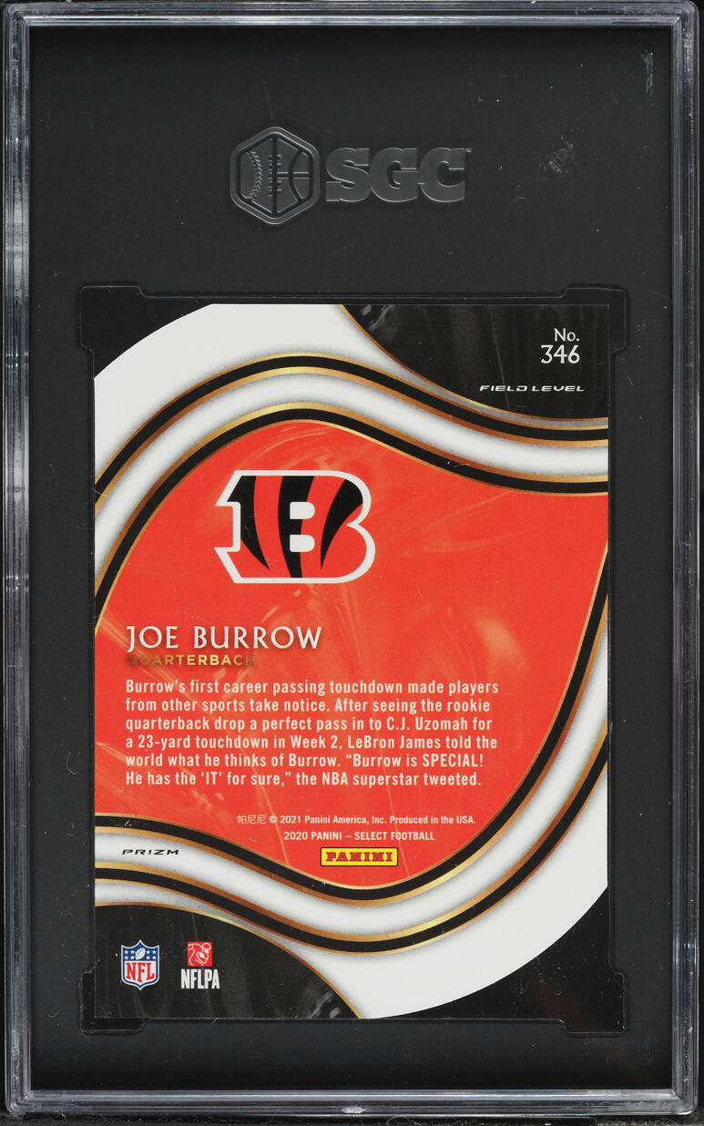 2020 Select Field Level Neon Green Prizm Die-Cut Joe Burrow ROOKIE #346 SGC 10 GEM MINT