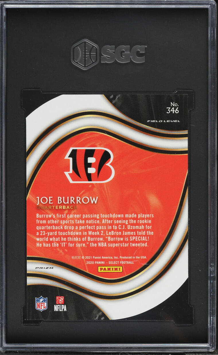 2020 Select Field Level Neon Green Prizm Die-Cut Joe Burrow ROOKIE #346 SGC 10 GEM MINT