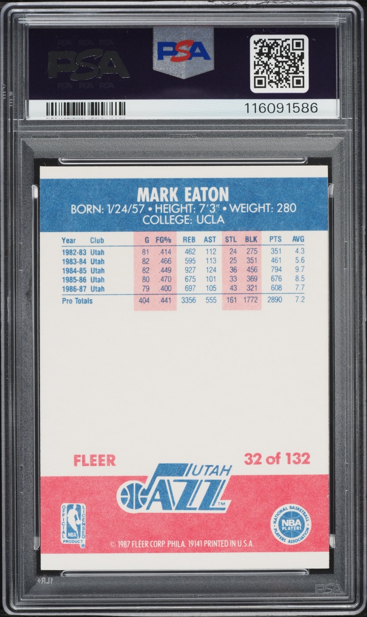 1987 Fleer Basketball Mark Eaton AUTO DNA 7 #32 PSA 7 NRMT