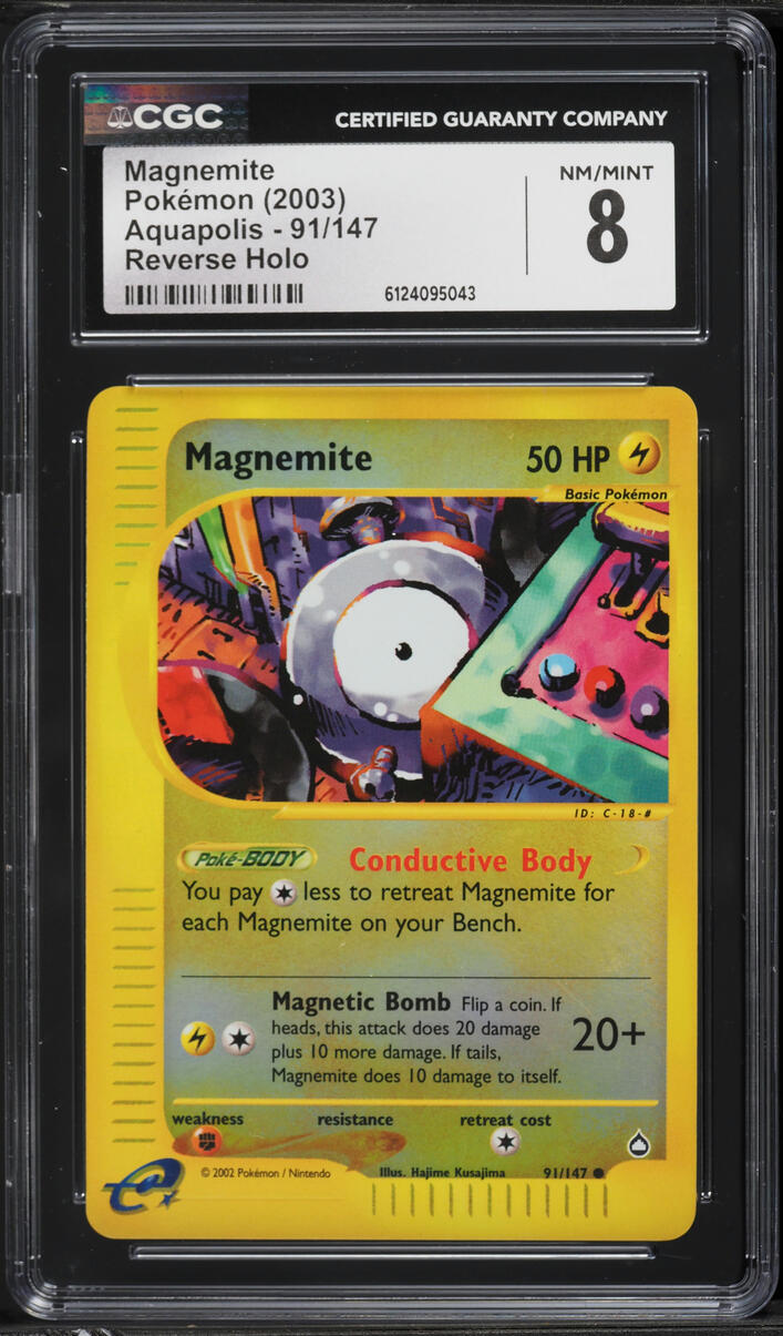 2003 Pokemon Aquapolis Reverse Holo Magnemite #91 CGC 8 NM-MT