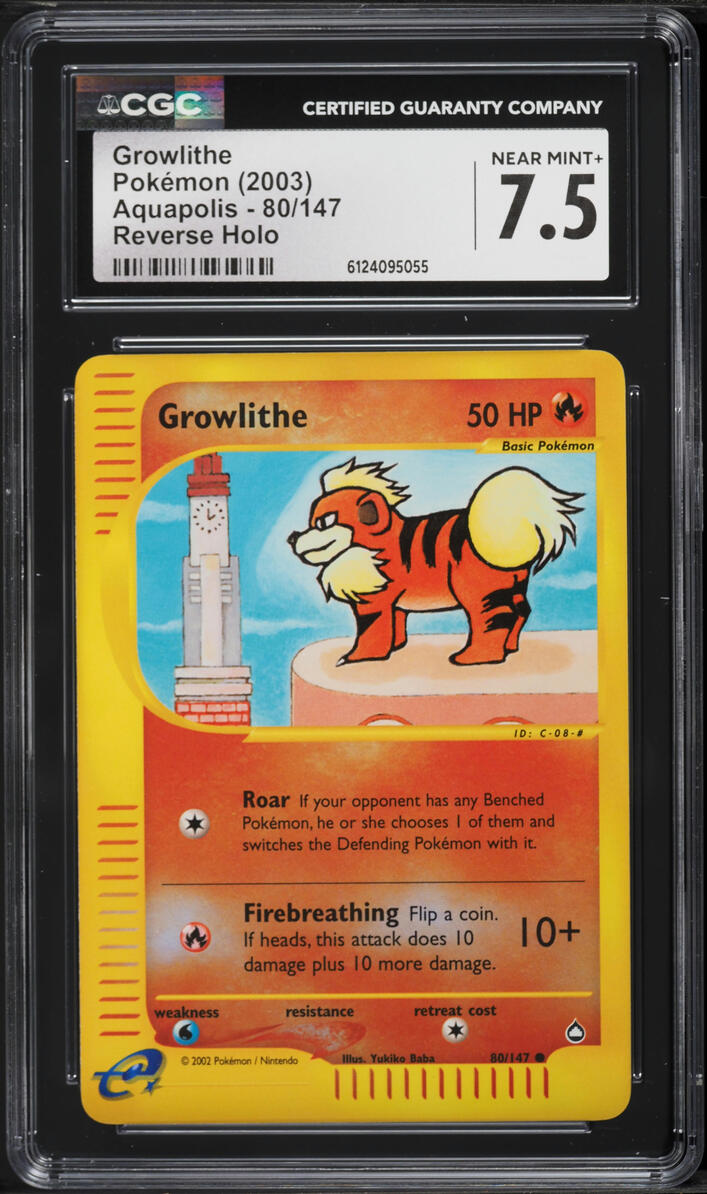 2003 Pokemon Aquapolis Reverse Holo Growlithe #80 CGC 7.5 NRMT+