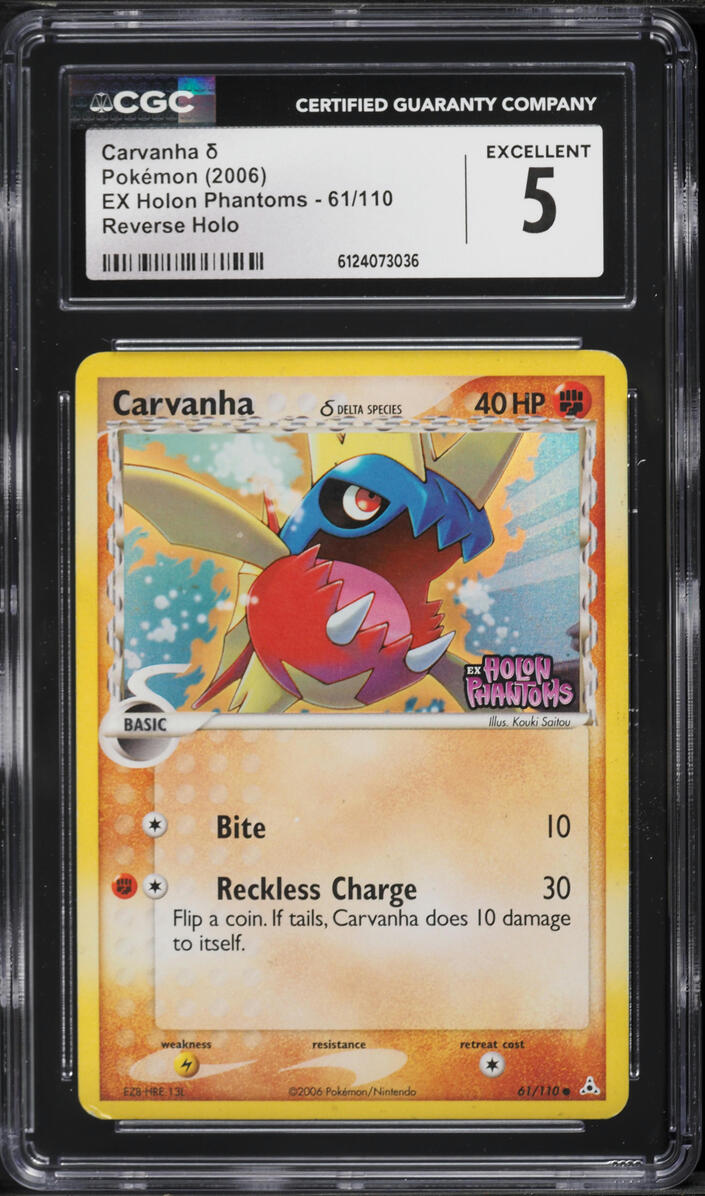 2006 Pokemon EX Holon Phantoms Reverse Holo Carvanha #61 CGC 5 EX