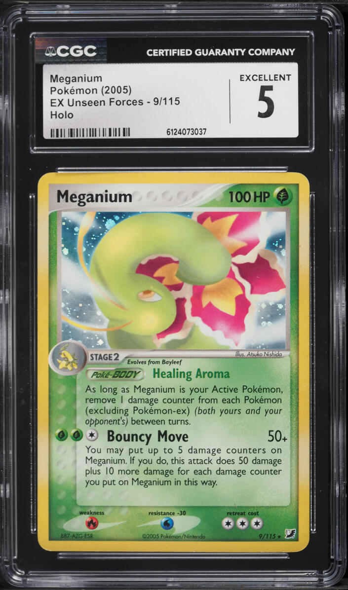 2005 Pokemon EX Unseen Forces Holo Meganium #9 CGC 5 EX