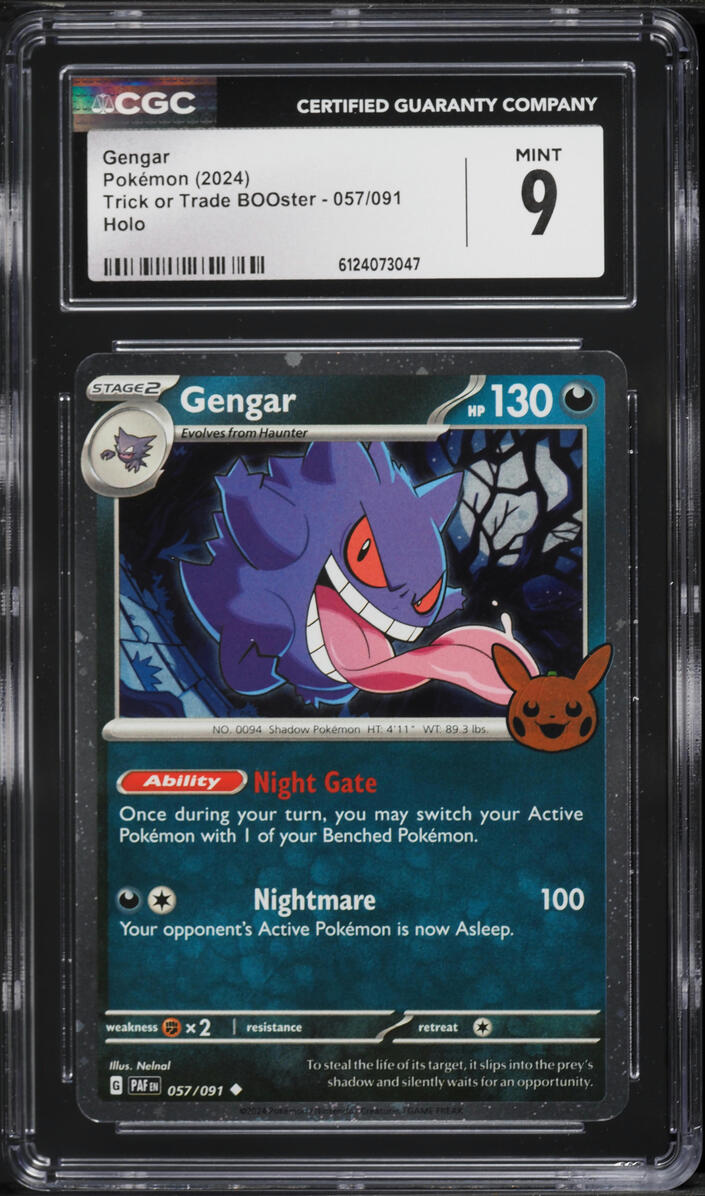 2024 Pokemon Scarlet & Violet Paldean Fates Trick Or Trade Holo Gengar #57 CGC 9 MINT