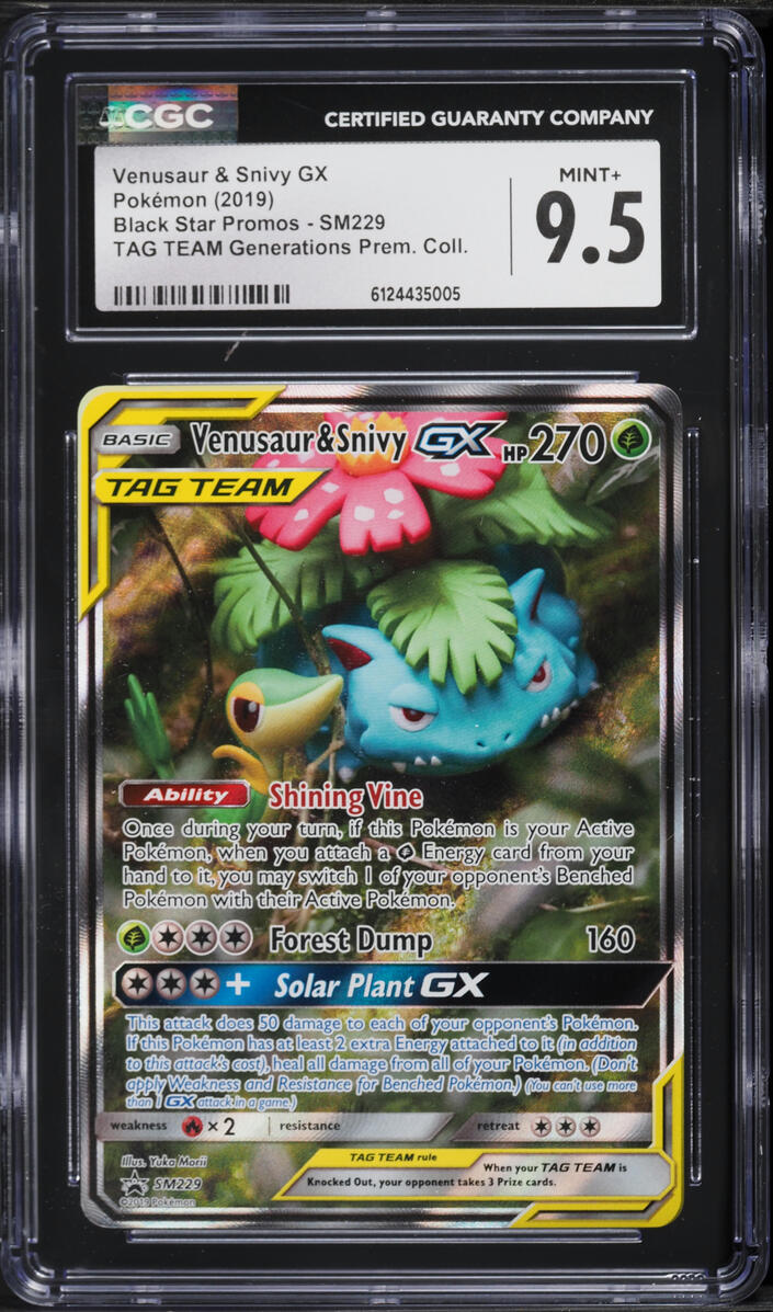 2019 Pokemon Sun & Moon Promo Tag Team Full Art Venusaur & Snivy GX #SM229 CGC 9.5 MINT+