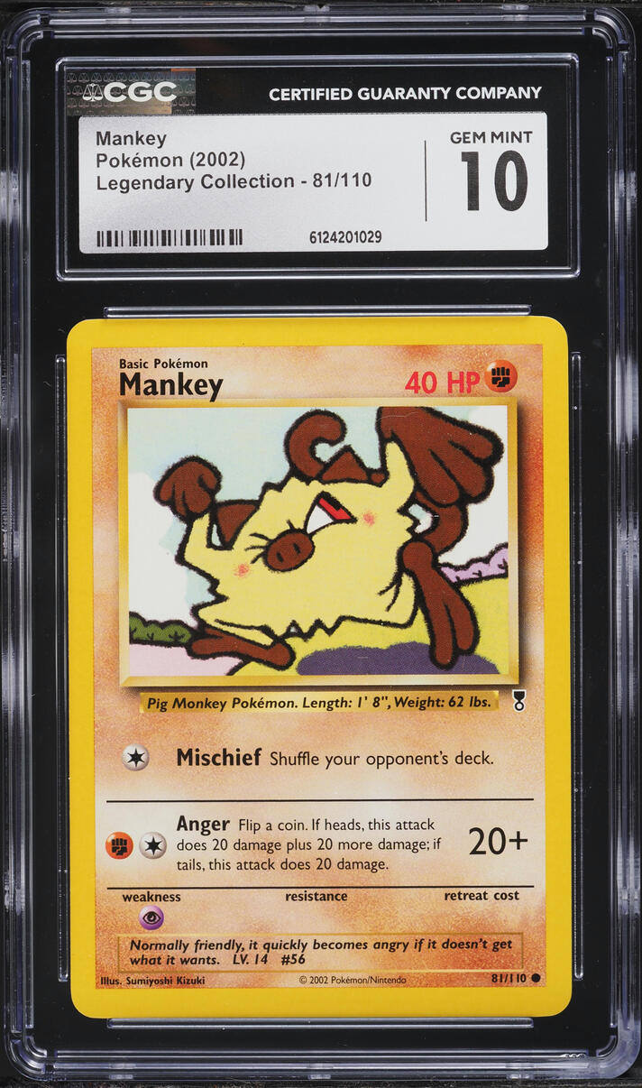 2002 Pokemon Legendary Collection Mankey #81 CGC 10 GEM MINT