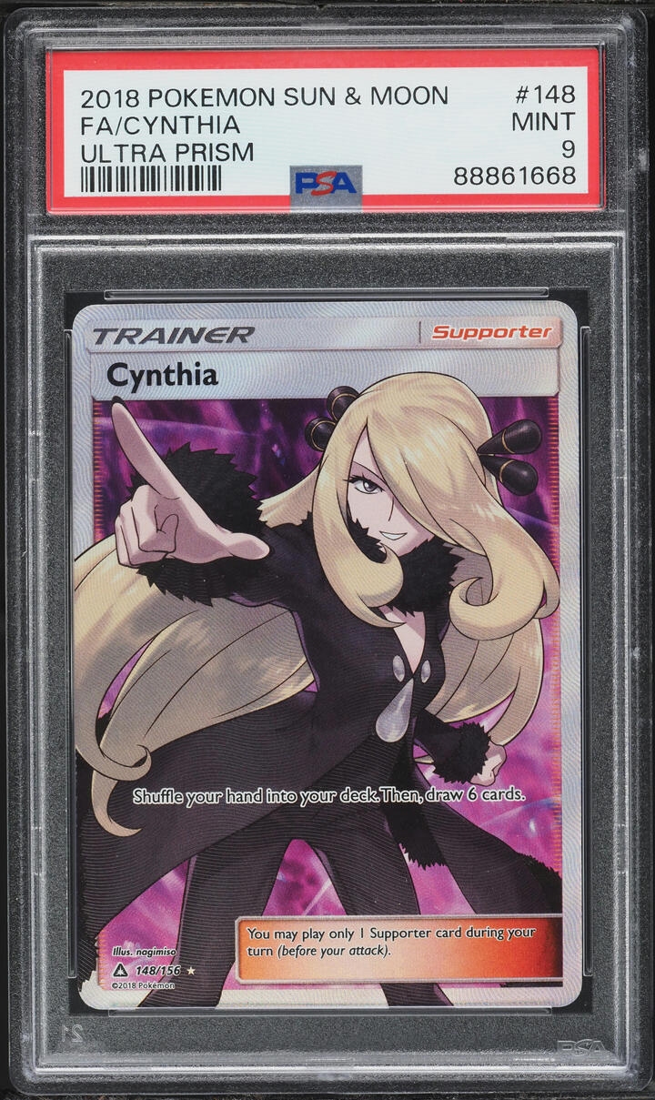 2018 Pokemon Sun & Moon Ultra Prism Full Art Cynthia #148 PSA 9 MINT
