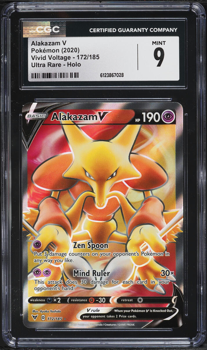 2020 Pokemon Sword & Shield Vivid Voltage Full Art Alakazam V #172 CGC 9 MINT