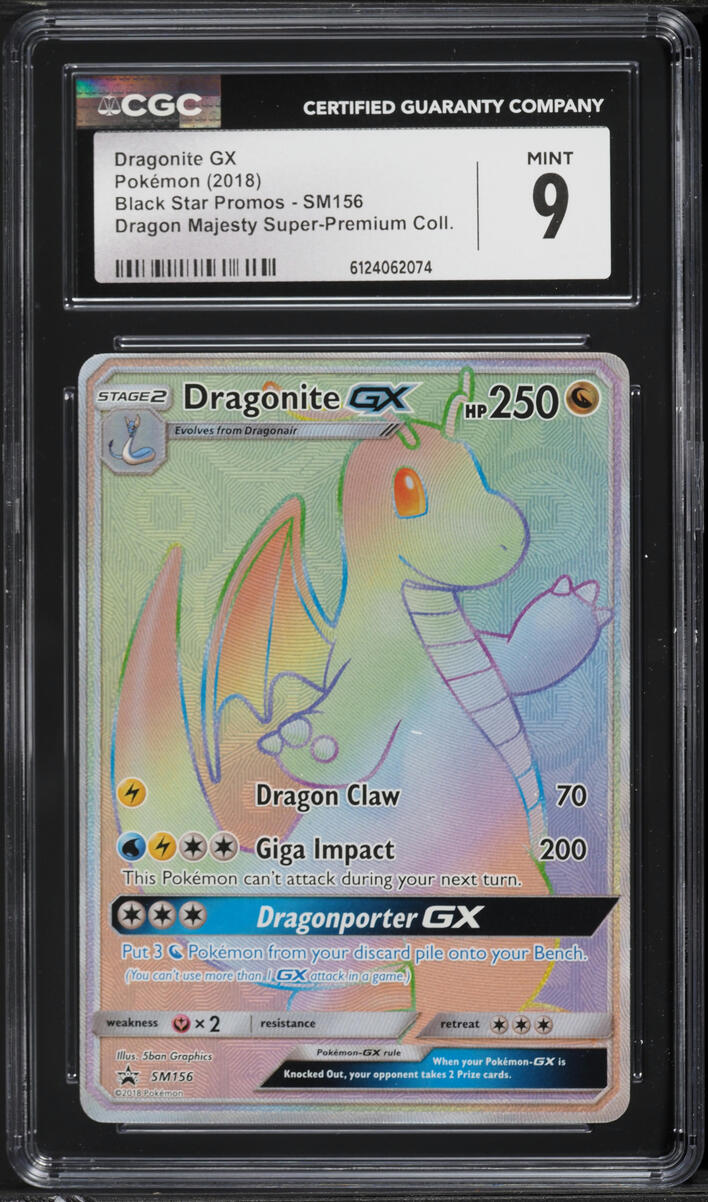 2018 Pokemon SM Promo Dragon Majesty Premium Rainbow Rare Dragonite GX #SM156 CGC 9 MINT