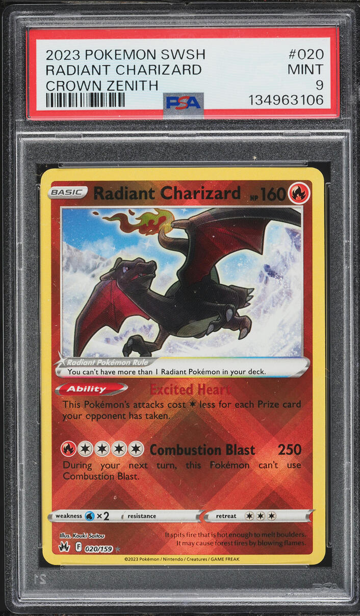 2023 Pokemon Sword & Shield Crown Zenith Holo Radiant Charizard #20 PSA 9 MINT