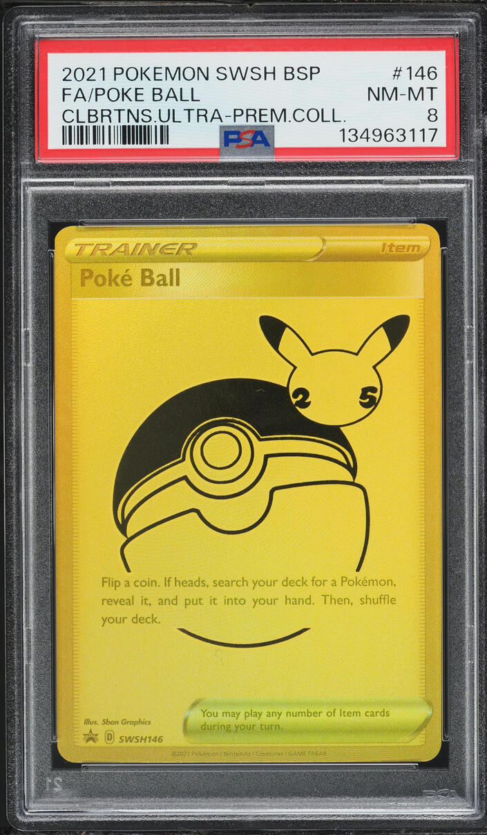 2021 Pokemon Sword & Shield Promo Celebrations Ultra Premium Full Art Poke Ball #SWSH146 PSA 8