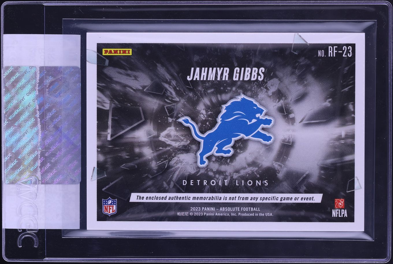 2023 Absolute Force Jahmyr Gibbs ROOKIE PATCH #RF-23 CGC AUTH