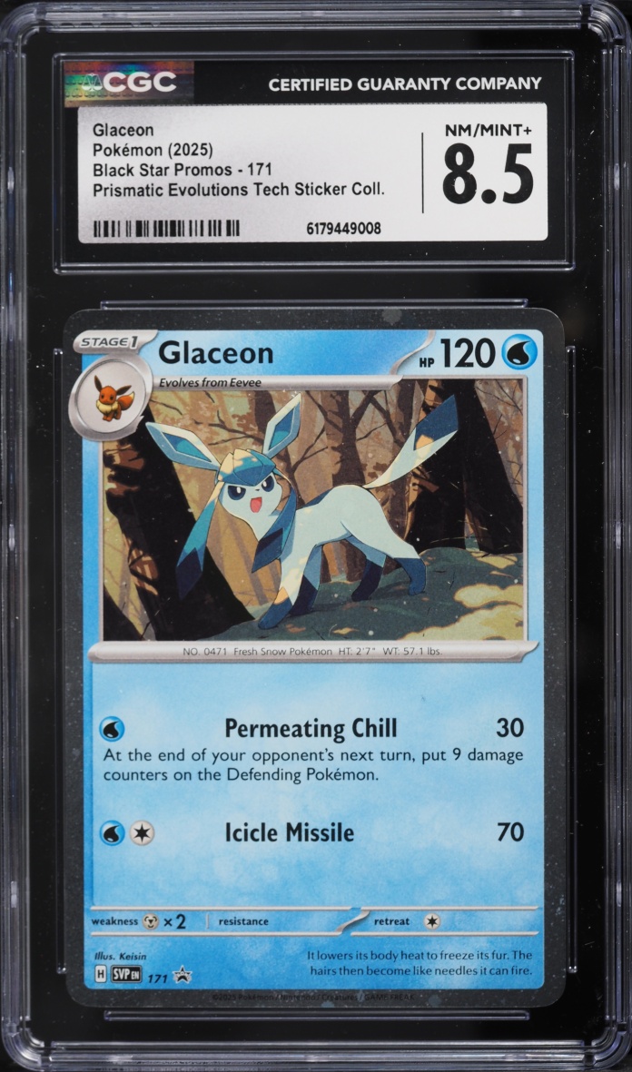 2025 Pokemon Scarlet & Violet Promo Prismatic Evolution Tech Sticker Glaceon #171 CGC 8.5
