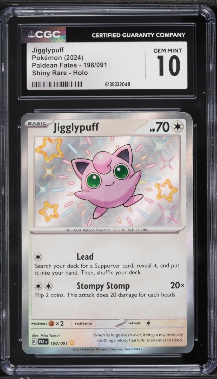 2024 Pokemon Scarlet & Violet Paldean Fates Shiny Rare Jigglypuff #198 CGC 10 GEM MINT