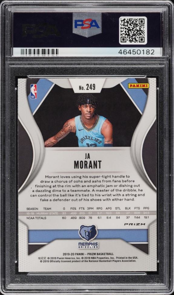 2019 Panini Prizm Silver Ja Morant ROOKIE #249 PSA 10 GEM MINT