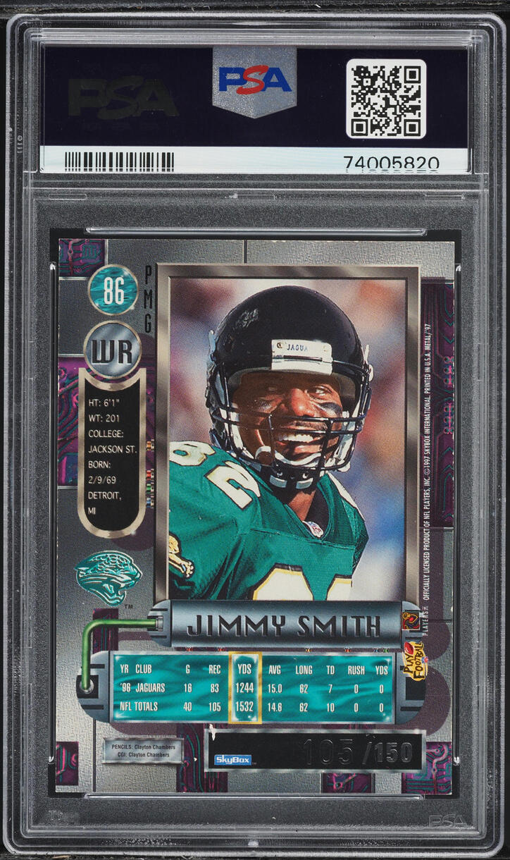 1997 Metal Universe Precious Metal Gems PMG Red Jimmy Smith /150 #86 PSA 7 NRMT