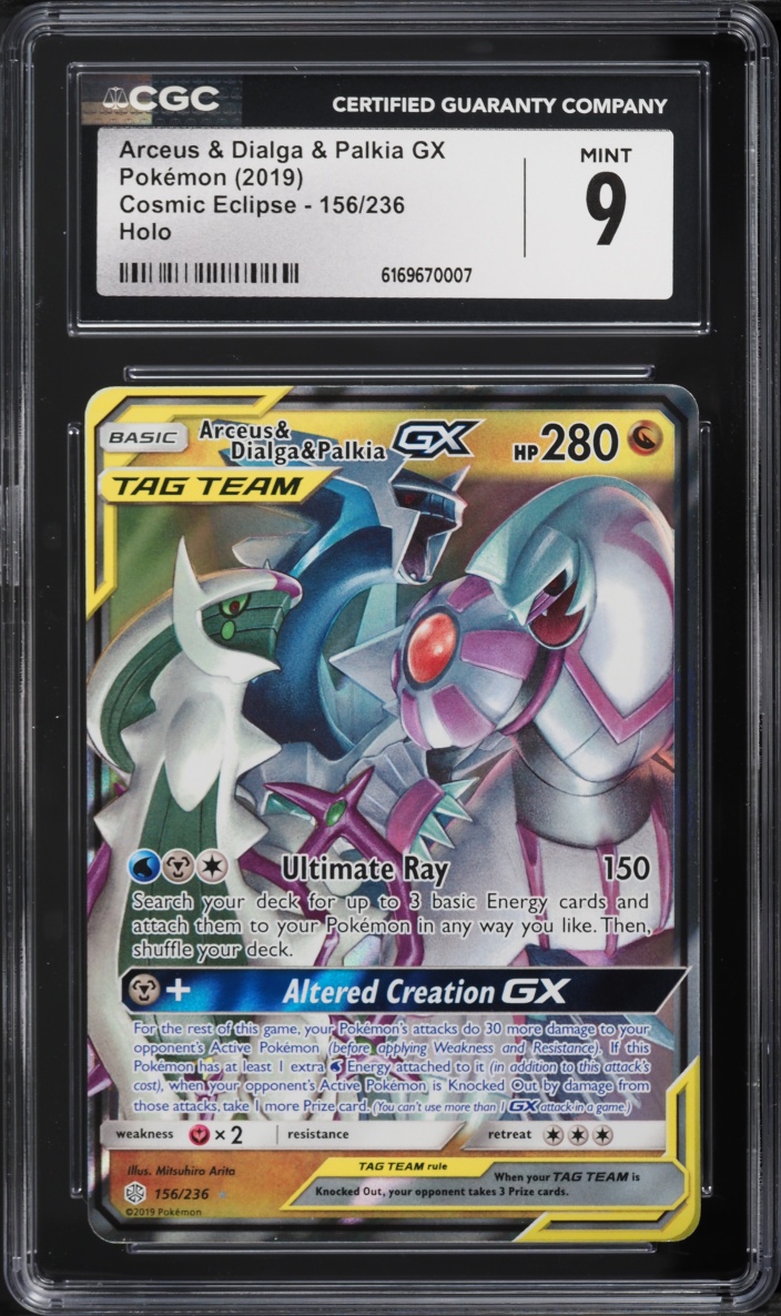 2019 Pokemon Sun & Moon Cosmic Eclipse Alt Art Arceus & Dialga & Palkia GX #156 CGC 9 MINT