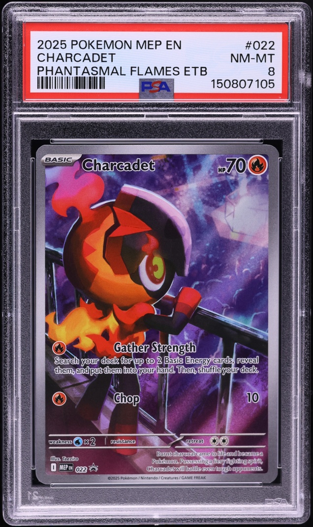 2025 Pokemon Mega Evolution Phantasmal Flames ETB Full Art Charcadet #22 PSA 8 NM-MT