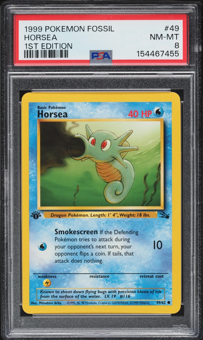 1999 Pokemon Fossil 1st Edition Horsea #49 PSA 8 NM-MT