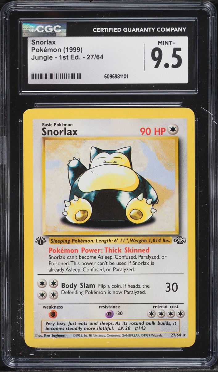 1999 Pokemon Jungle 1st Edition Snorlax #27 CGC 9.5 MINT+