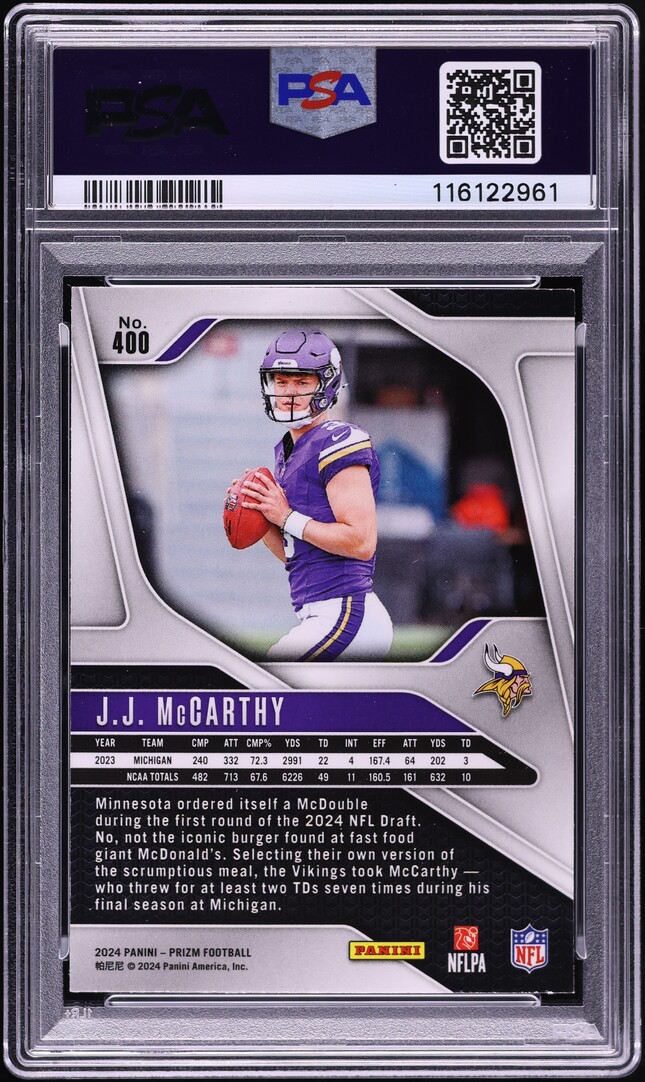 2024 Panini Prizm J.J. McCarthy ROOKIE #400 PSA 9 MINT