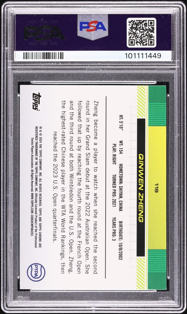 2024 Topps Chrome Sapphire Gold Qinwen Zheng /50 #119 PSA 10 GEM MINT