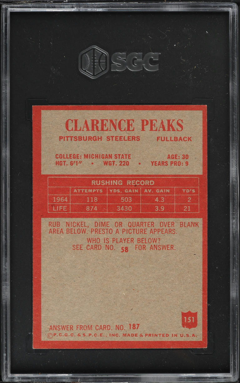 1965 Philadelphia Clarence Peaks #151 SGC 3.5 VG+