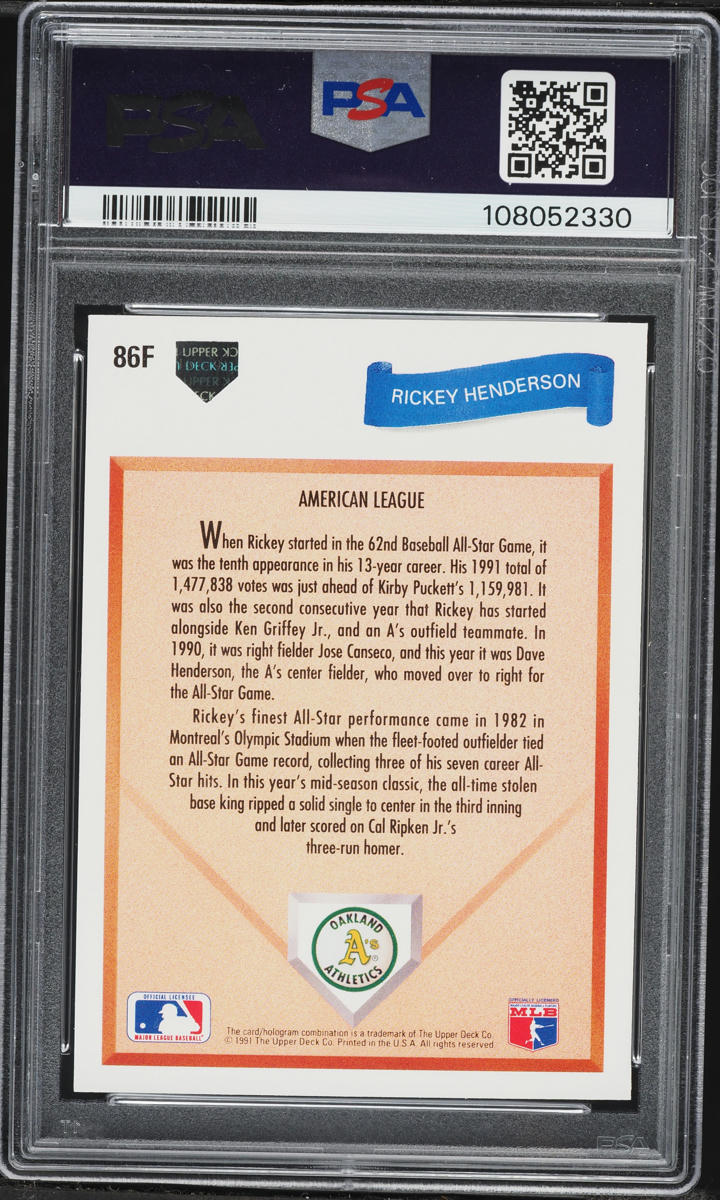 1991 Upper Deck Final Edition Rickey Henderson #86F PSA 7 NRMT