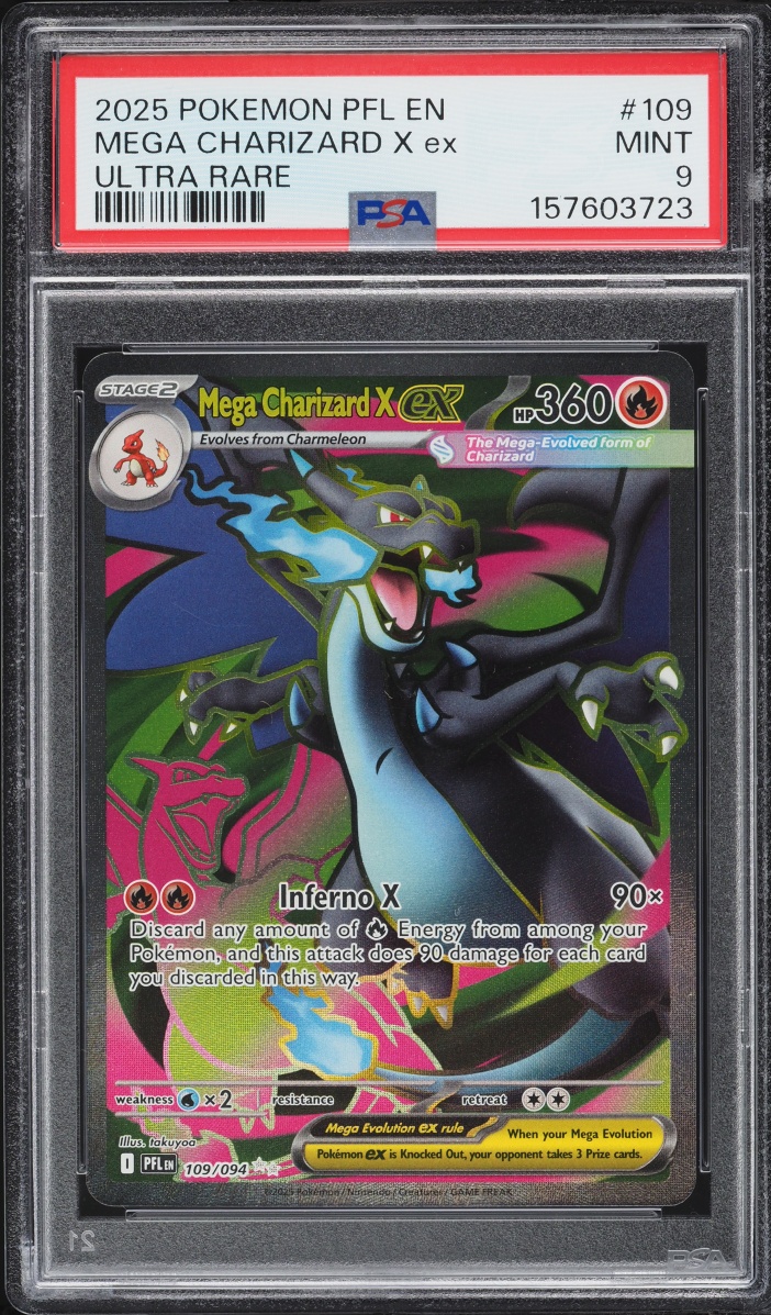 2025 Pokemon Mega Evolution Phantasmal Flames Full Art Mega Charizard X ex #109 PSA 9 MINT