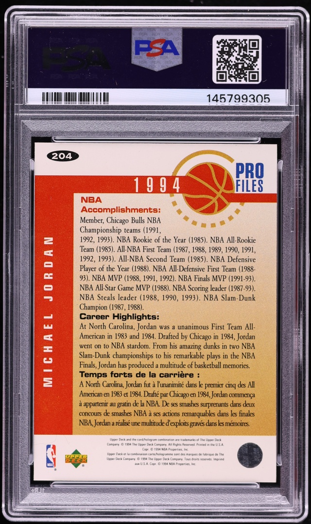 1994 Collector's Choice International French Michael Jordan #204 PSA 8 NM-MT