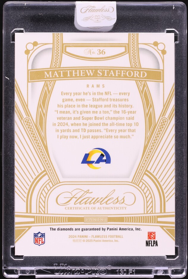 2024 Panini Flawless Platinum Diamond Gems Matthew Stafford 1/1 #36 - Photo 2