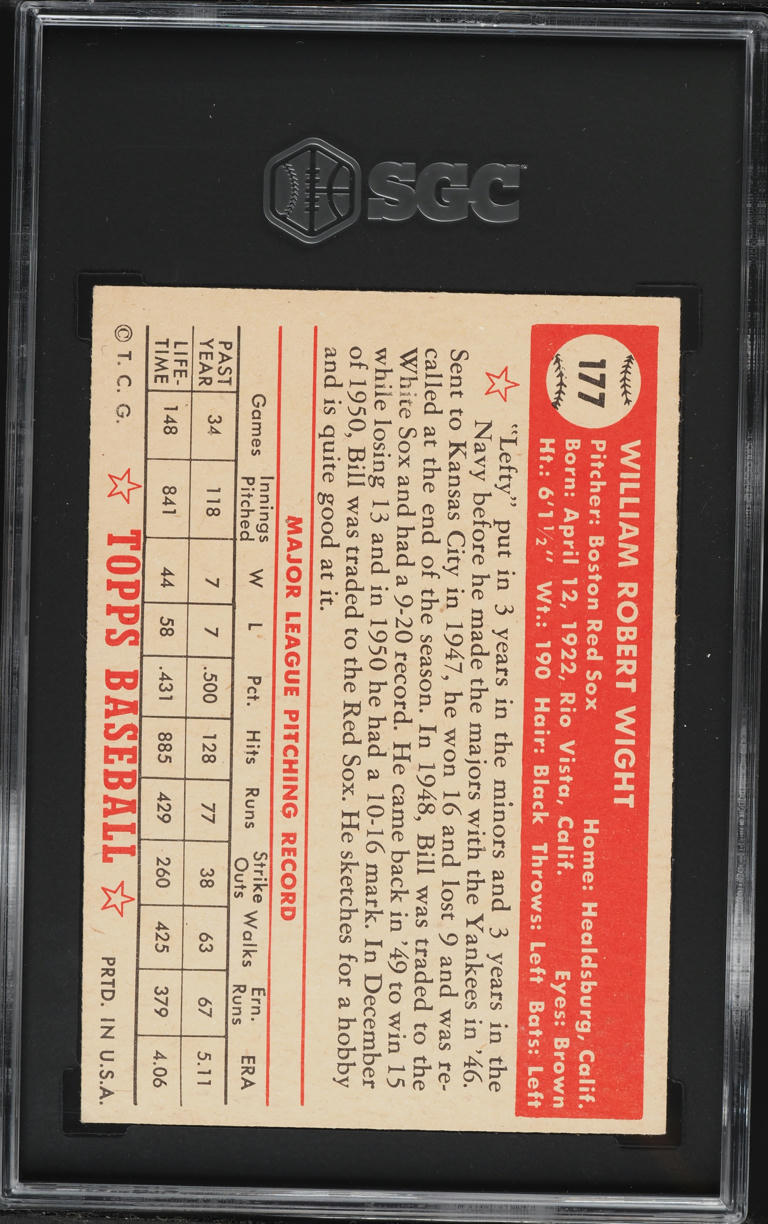 1952 Topps Bill Wight #177 SGC 4.5 VGEX+