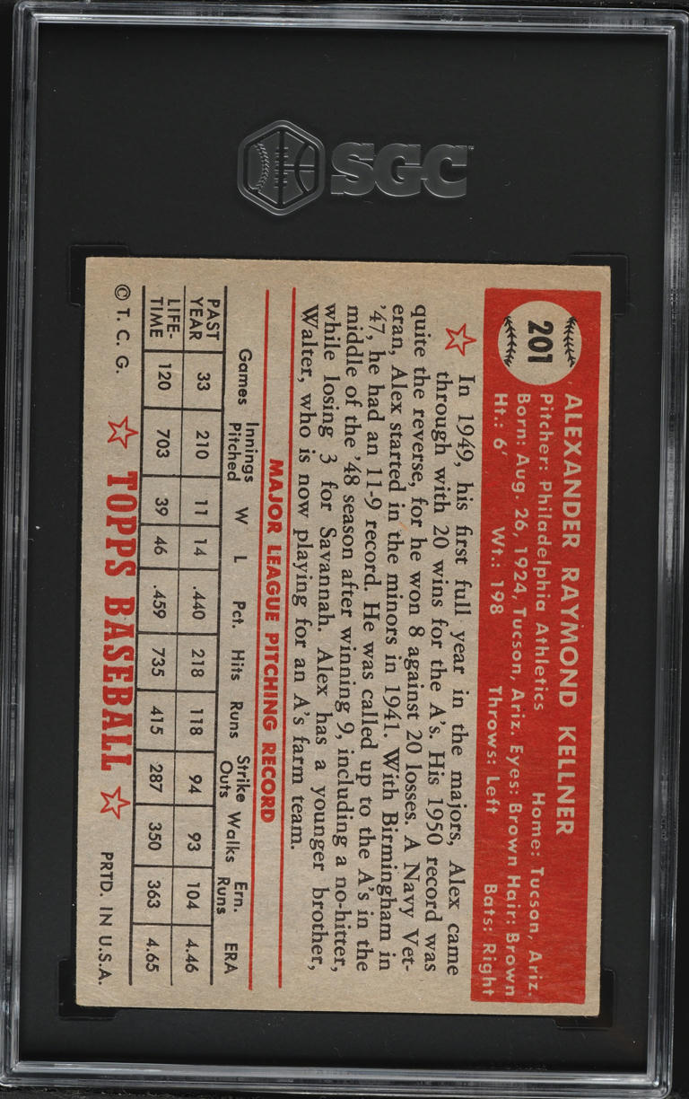 1952 Topps Alex Kellner #201 SGC 4 VGEX