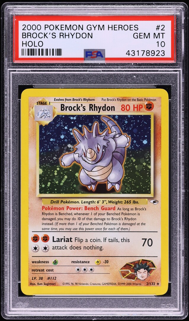 2000 Pokemon Gym Heroes Holo Brock's Rhydon #2 PSA 10 GEM MINT