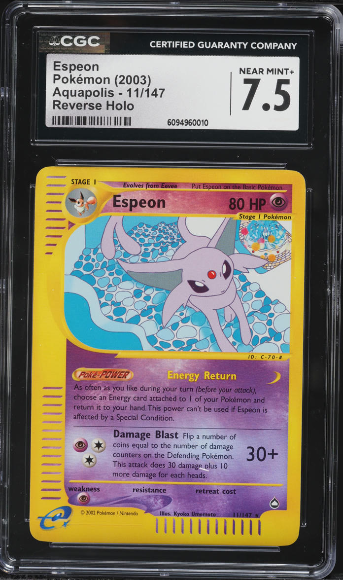 2003 Pokemon Aquapolis Reverse Holo Espeon #11 CGC 7.5 NRMT+