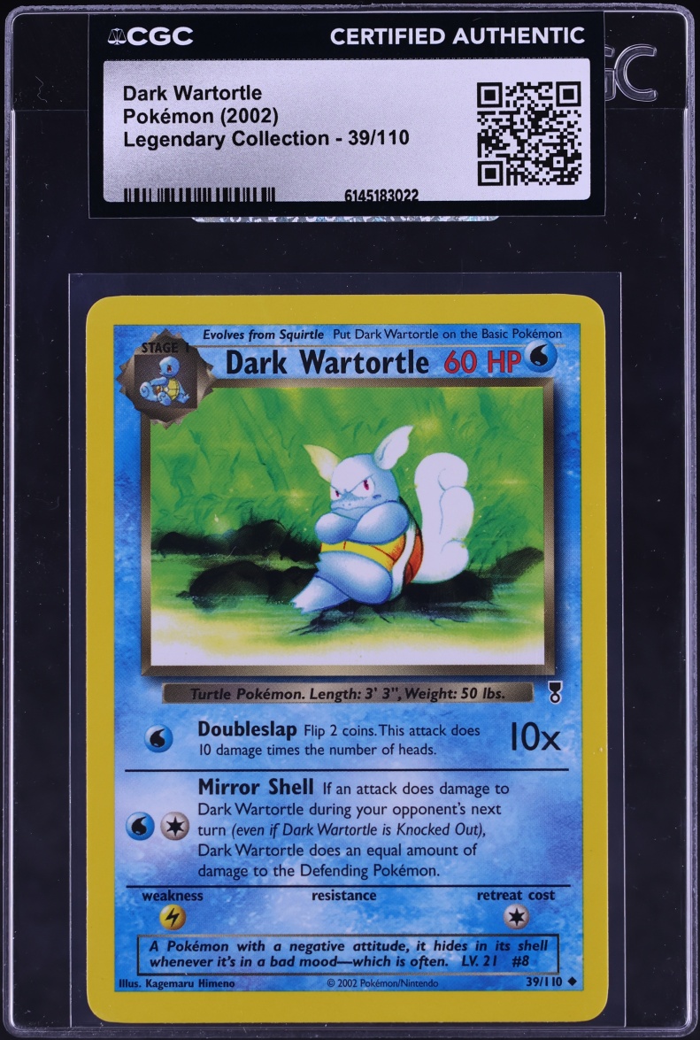 2002 Pokemon Legendary Collection Dark Wartortle #39 CGC AUTH