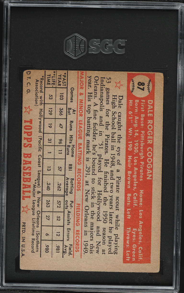 1952 Topps Dale Coogan #87 SGC 4 VGEX