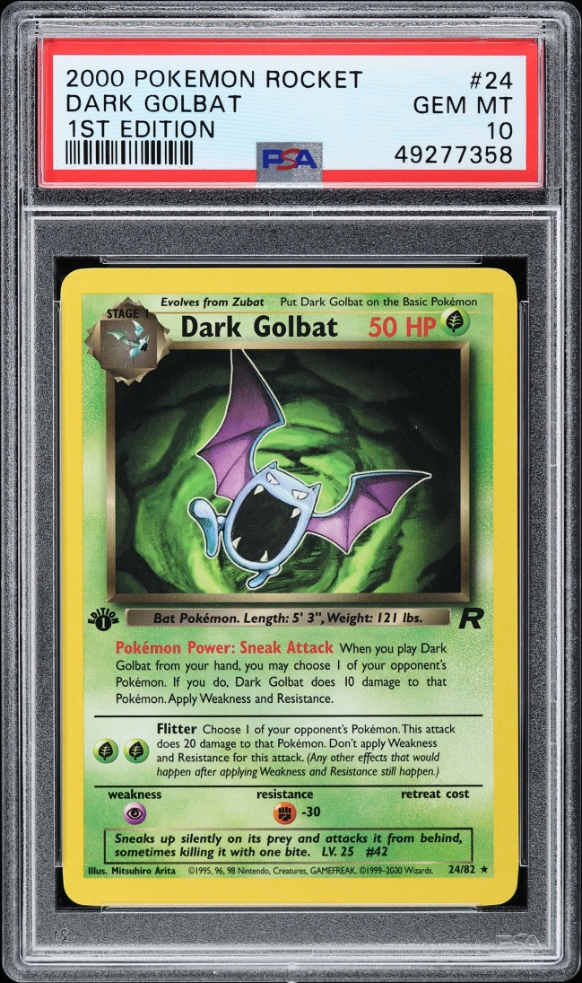 2000 Pokemon Team Rocket 1st Edition Dark Golbat #24 PSA 10 GEM MINT