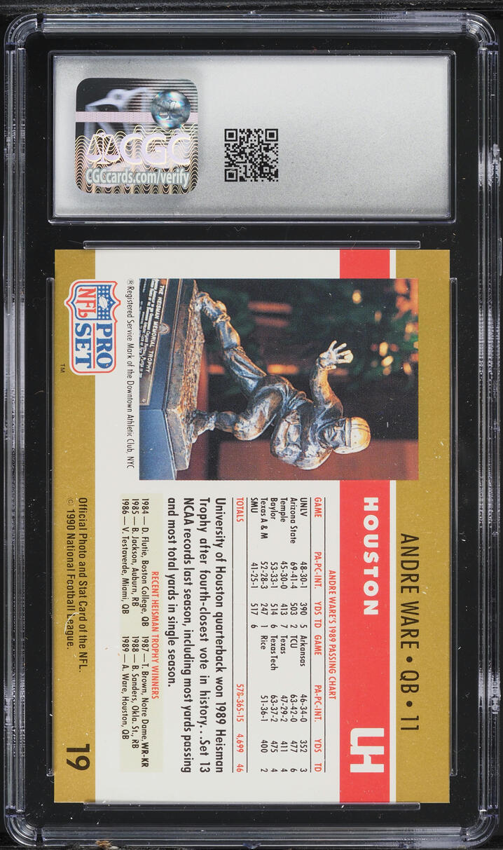1990 Pro Set Football Andre Ware ROOKIE #19 CGC 9.5 MINT+