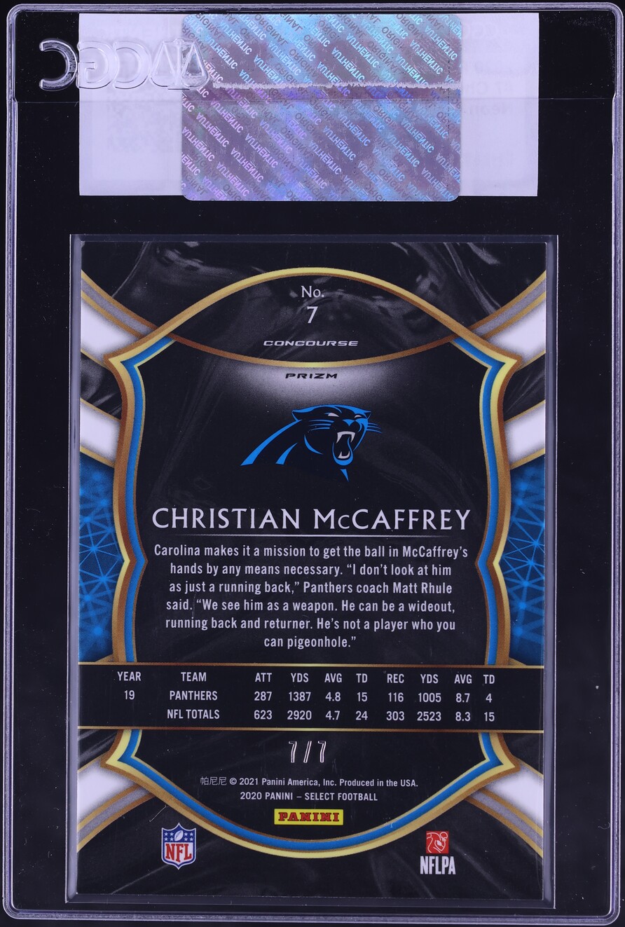 2020 Select Concourse Neon Orange Pulsar Prizm Christian McCaffrey 7/7 #7 CGC AUTH
