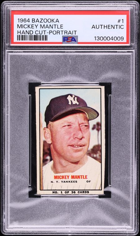 1964 Bazooka Mickey Mantle HAND CUT, PORTRAIT #1 PSA AUTH