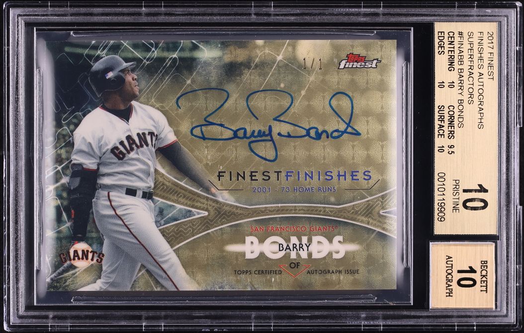 2017 Finest Finishes Superfractor Barry Bonds AUTO 1/1 #FINA-BB BGS 10 PRISTINE